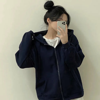 Protective Instinct Oversized Fit, Plain Fleece-Lined Zip-Up Hoodie