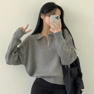 Full of Cuteness, Hacci Half-Zip Collared Long-Sleeve Knit