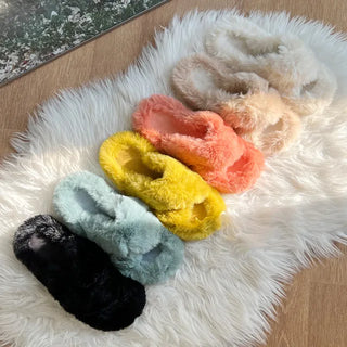 Fur Slippers Angora Velvet Fur Indoor Slippers Fur Shoes Fur Footwear Winter Curly Fur Shoes