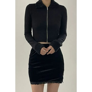 Fur collar zip-up in