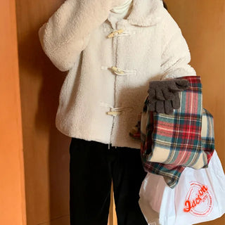 Sherpa Duffle Tteokbokki Shearling Coat Short Jacket with Quilted Fur Collar