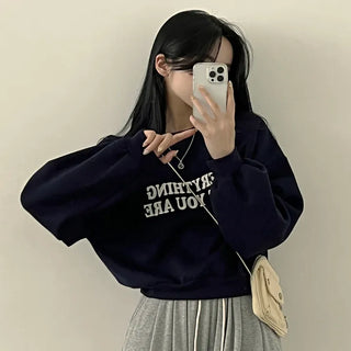 Effortless Chic, Everything Embroidered Lettering Crop Fleece-Lined Sweatshirt