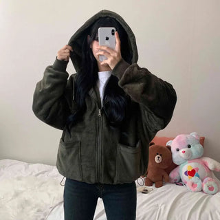[Reversible/Extra Warm] Reversible Silky Fur Jacket Boxy Fit Drawstring Hooded Zip-Up Jumper Padded (3 colors)