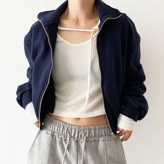 Basic Cropped Zip-Up   SpringAutumn Transitional Outerwear