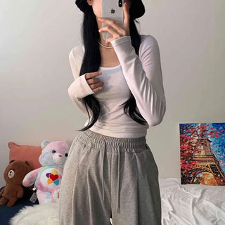 [Winter ver.] [Delicate Fit/Fleece-lined] Daily Square Round Basic Long Sleeve Tee (4 colors)
