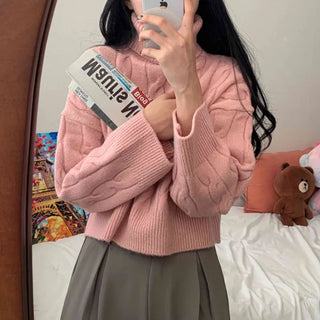 [Comfort/Delicate Fit] Muffin Cable Knit Crop Turtleneck (5 colors)
