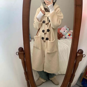 [Highly Inquired / Super Warm] Shearling Hooded Long Duffle Coat (2 colors)