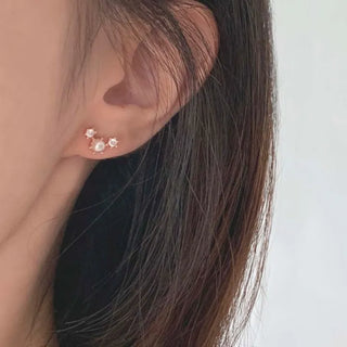 Cubic Swarovski Crystal Pearl Layered Earrings (Rose Gold, White Gold)