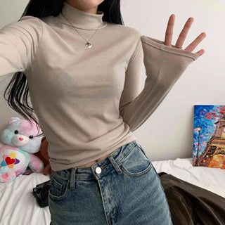 [Slim Fit/No Constriction] Soft Latte Mock Neck Fleece Long Sleeve Tee (7 colors)