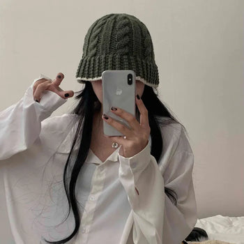 [80% Wool/Guaranteed Fit] Daily Cable Knit Mochi Bucket Hat (4 colors)