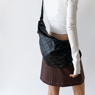 Mood Check Stitch Crossbody Bag  Unique Messenger Crescent Bag College Student Daily Bag