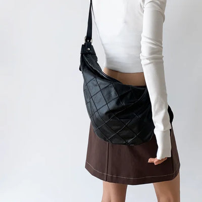 Mood Check Stitch Crossbody Bag  Unique Messenger Crescent Bag College Student Daily Bag