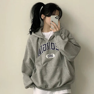 Protective Instinct Boxy Fit, 1993 Lettering Half-Zip Fleece-Lined Hoodie