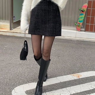 Holiday Tweed A-line Back Elastic Mini Skirt