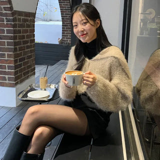 Pring Sailor Collar Pine Needle Fur Crop Cardigan