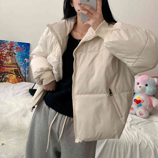 [Super Warm!] Loose Fit High-Neck Zipper Short Padded Jumper (2 colors)