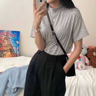 [Fleece-lined version] Slim fit simple mock turtleneck short sleeve t-shirt (5 colors)
