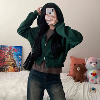 [Two-way/Fleece-lined ver.] Avocado Color Semi-Crop Zip-up Hoodie (6 colors)