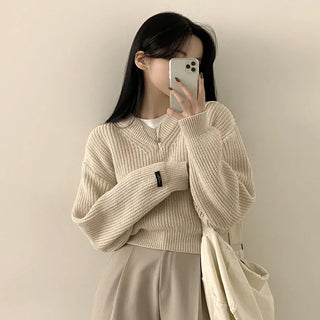 The Avant-garde Fit I've Been Looking For, Hazzi Wool V-Neck Crop Long Sleeve Knit