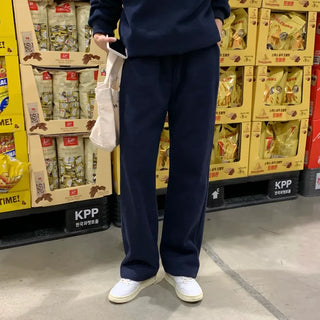 Thick💭Double-Fleece High-Waisted Elastic Training Pants Long Wide Pants