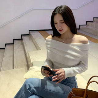 Brushed Shirred Drape Off-shoulder