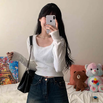 [Slim Fit/Cinched Waist] Goddess Mood Square Round Crop Knit (3 colors)