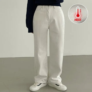 Super Soft, Thick Corduroy High-Waisted Fleece-lined Straight Wide Cotton Pants