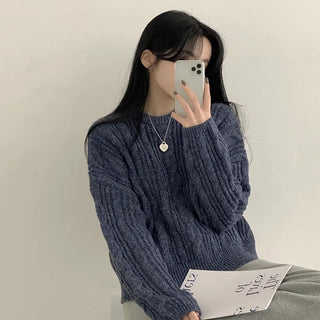Cute Avant-garde Fit Cable Knit Round Long Sleeve Knit