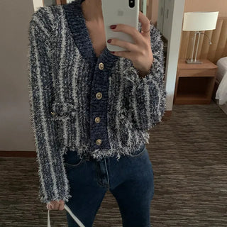 Yumet Fringe Tweed Cardigan