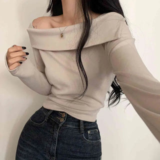 [Fleece-lined ver.] Elsa Slim Fit Daily Off-shoulder Long Sleeve T-shirt (3 colors)