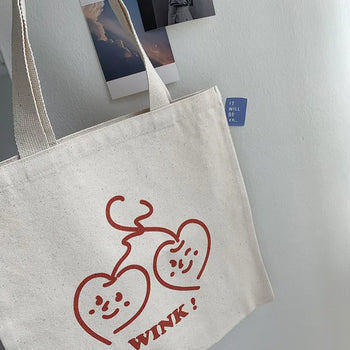 Character Illustration Canvas Eco Bag Cotton Oatmeal Shoulder Bag