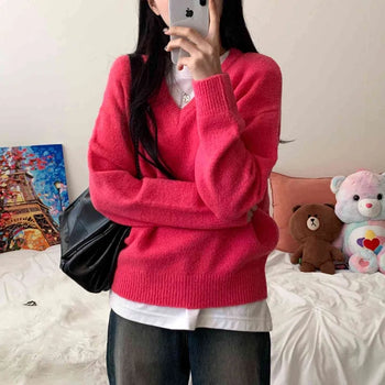 [30% Wool] Cozy Colored Oversized V-Neck Knit (6 colors)