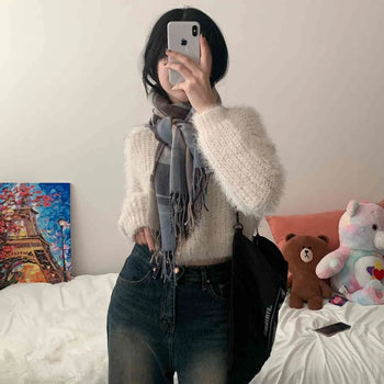 [No Shedding/Lip Neck] Cozy Pine Needle Semi-Crop Delicate Fit Knit (4 colors)