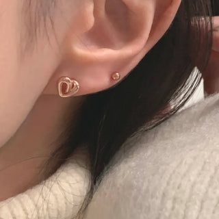 Rose Gold Volume Twisted Heart Mini Earrings