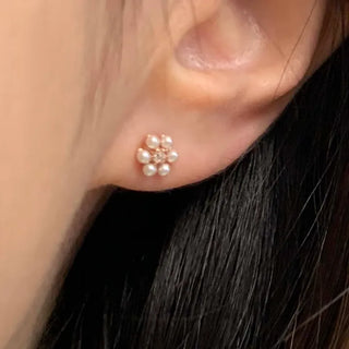 Rose Gold Pearl Dense Flower Earrings