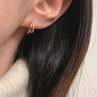 Rose Gold Cubic Layered Double-Strand Mini Ring Earrings
