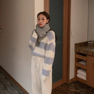 Wool round-neck striped knit