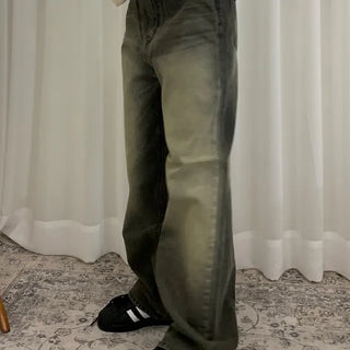 Pink Green Washed Denim