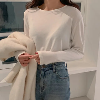 Deli U-neck fleece-lined long-sleeve shirt