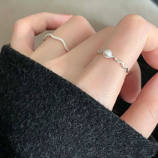Wavy Line Swarovski Pearl Layered Ring