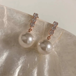 Rose Gold Bold Cubic Swarovski Pearl Earrings