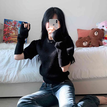 [Set Item/Avant-garde Fit] Soft Balloon Sleeve Short Sleeve Knit Hand Warmer Set (5 colors)