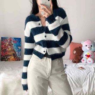 [Soft/Delicate Fit] Hush Striped Crop Knit Cardigan (5 colors)