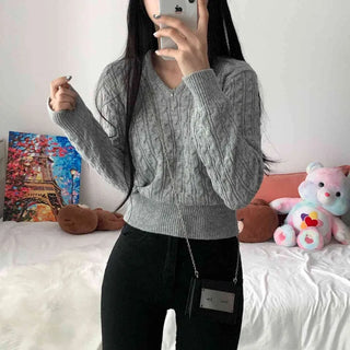 [Delicate Fit/Cinched Waist] -3kg Slit Cable Knit V-Neck Knit (11 colors)