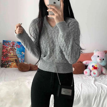 [Delicate Fit/Cinched Waist] -3kg Slit Cable Knit V-Neck Knit (11 colors)