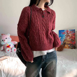 [Is this color for real?/Casual/Loose Fit] Peach Cable Knit Collared Knit (9 colors)