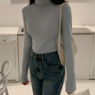 Wedge ribbed turtleneck long-sleeve t-shirt