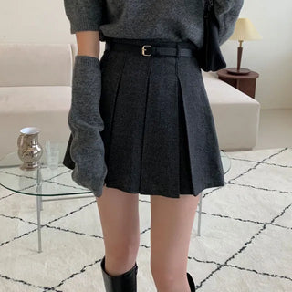 Natalie Herringbone Pintuck Pleated Mini Skirt