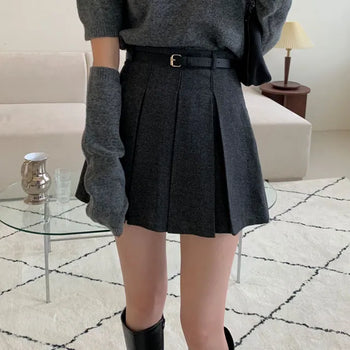Natalie Herringbone Pintuck Pleated Mini Skirt