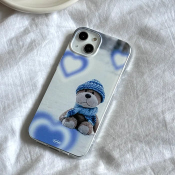 Scarf Beanie Teddy Bear Heart iPhone Case